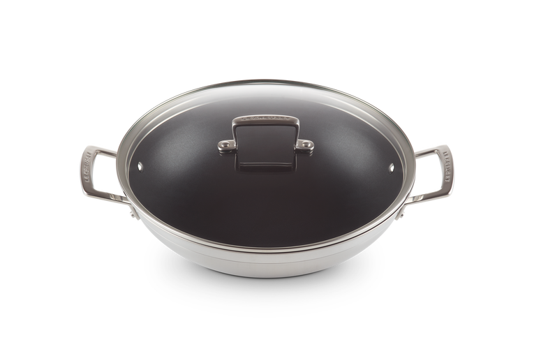 3-ply Stainless Steel Non-Stick Wok with Glass Lid